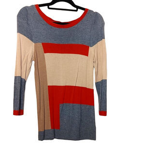 The Limited Size Medium M Color Block Abstract Red Grey Tan Sweater Artistic